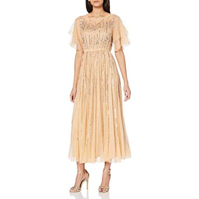 Amelia Rose Embellished Midi Dress LG002 Klänning, Beige, 38 Amelia Rose Embellished Midi Dress LG002 Klänning, Beige, 38