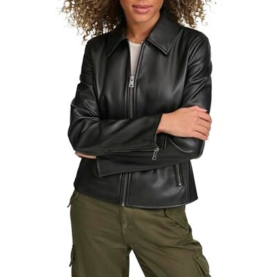 Levi's dam Laydown krage racerjacka fuskläder, svart, S, Svart, S Levi's dam Laydown krage racerjacka fuskläder, svart, S, Svart, S