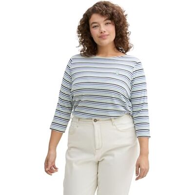 TOM TAILOR Plussize dam-t-shirt, 37371 – blå grön vanlig randig, 46/L TOM TAILOR Plussize dam-t-shirt, 37371 – blå grön vanlig randig, 46/L