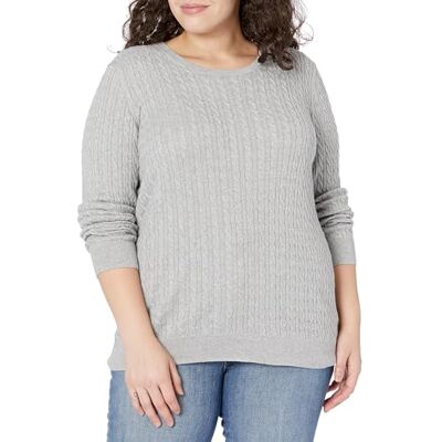 Amazon Essentials lättviktig långärmad kabeltröja med rund hals (finns i plusstorlek), ljusgrå ljung, XX-Large Amazon Essentials lättviktig långärmad kabeltröja med rund hals (finns i plusstorlek), ljusgrå ljung, XX-Large
