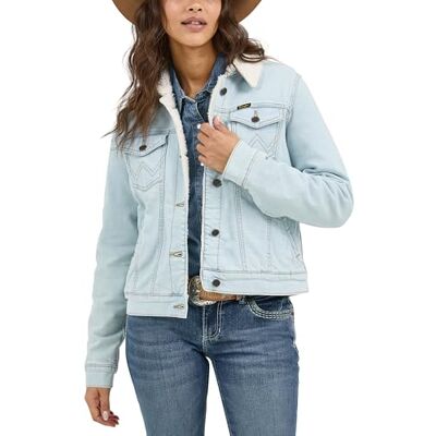 Wrangler Retro Sherpa fodrad jacka för kvinnor, Bleach denim, M Wrangler Retro Sherpa fodrad jacka för kvinnor, Bleach denim, M