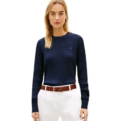 Tommy Hilfiger Dam CO KABEL C-NK LS TRÖJA WW0WW44993, blå, XS, Blå (mörk natt marinblå), XS Tommy Hilfiger Dam CO KABEL C-NK LS TRÖJA WW0WW44993, blå, XS, Blå (mörk natt marinblå), XS