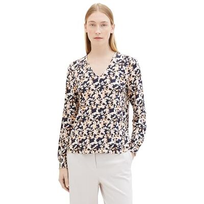 TOM TAILOR Långärmad T-shirt för kvinnor, 34765 Korall skuren blommig design, XL TOM TAILOR Långärmad T-shirt för kvinnor, 34765 Korall skuren blommig design, XL