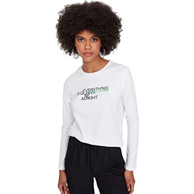 Trendyol Dam dam normal standard rundhalsad stickad t-shirt, vit, M, Vitt, M Trendyol Dam dam normal standard rundhalsad stickad t-shirt, vit, M, Vitt, M