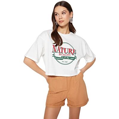 Trendyol dam dam dam avslappnad passform basic rund hals stickad t-shirt, Vitt, S Trendyol dam dam dam avslappnad passform basic rund hals stickad t-shirt, Vitt, S