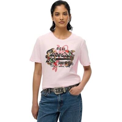 SUPERDRY , T.Shirt VL Tokyo Relaxed tee, W1011627A, rosa slub, 12, kvinnor, pojkar SUPERDRY , T.Shirt VL Tokyo Relaxed tee, W1011627A, rosa slub, 12, kvinnor, pojkar