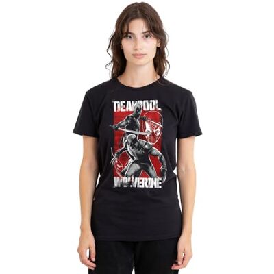 Deadpool Wolverine Fight Ladies T-shirt, Svart, Large, Svart, L Deadpool Wolverine Fight Ladies T-shirt, Svart, Large, Svart, L