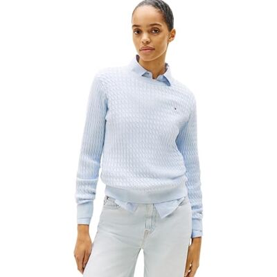Tommy Hilfiger Dam CO KABEL C-NK LS TRÖJA WW0WW44993, Blå, XL, Blå (Breezy Blue), XL Tommy Hilfiger Dam CO KABEL C-NK LS TRÖJA WW0WW44993, Blå, XL, Blå (Breezy Blue), XL