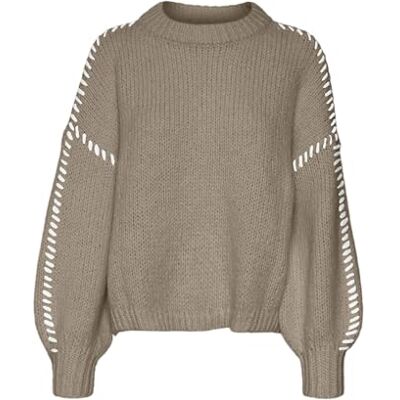 VERO MODA dam Vmfeng Ls O-hals tröja Ga Boo stickad tröja, Silver mink/detalj: w. Snövit, XS VERO MODA dam Vmfeng Ls O-hals tröja Ga Boo stickad tröja, Silver mink/detalj: w. Snövit, XS