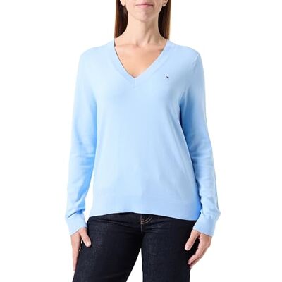 Tommy Hilfiger dam CO Jersey Stitch V-NK tröja WW0WW40098 pullover tröja, blå, XXS, Blå (kärl blå), XXS Tommy Hilfiger dam CO Jersey Stitch V-NK tröja WW0WW40098 pullover tröja, blå, XXS, Blå (kärl blå), XXS