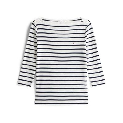 Tommy Hilfiger kortärmade stickade toppar för damer, Vit (Breton/Ecu/Dark Night Navy), XL Tommy Hilfiger kortärmade stickade toppar för damer, Vit (Breton/Ecu/Dark Night Navy), XL