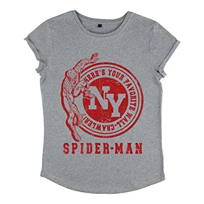 Marvel Kvinnors Avengers Classic-Wall Crawler rullad ärm T-shirt, melange grå, M, Melange grå, M Marvel Kvinnors Avengers Classic-Wall Crawler rullad ärm T-shirt, melange grå, M, Melange grå, M