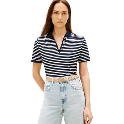 Tommy Hilfiger Dam Lyocell Pique Open-Nk Ss Polo WW0WW48720, blå, M Tommy Hilfiger Dam Lyocell Pique Open-Nk Ss Polo WW0WW48720, blå, M