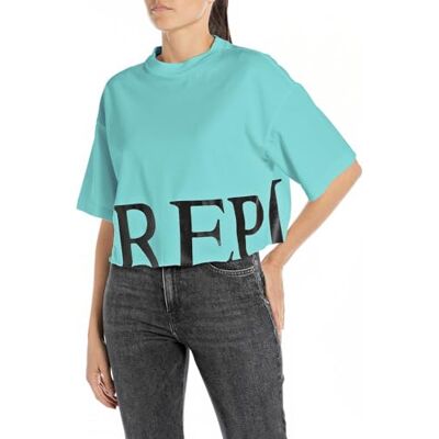 Replay Kortärmad T-shirt för kvinnor, ren logotypkollektion, 337 Amalfi Grön, S Replay Kortärmad T-shirt för kvinnor, ren logotypkollektion, 337 Amalfi Grön, S