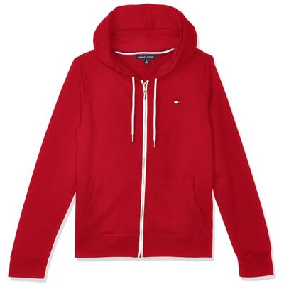 Tommy Hilfiger Dam fransk frotté dragkedja huvtröja – solid huvtröja, Scharlakansröd, XL Tommy Hilfiger Dam fransk frotté dragkedja huvtröja – solid huvtröja, Scharlakansröd, XL