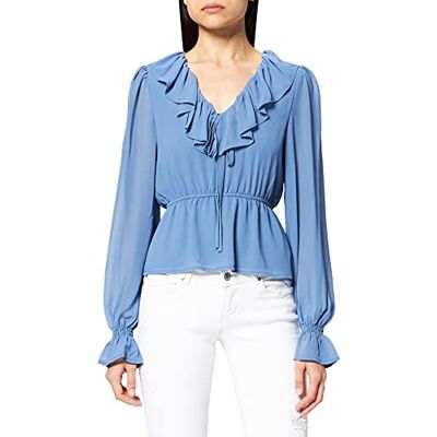 NA-KD Frill V-Neck Chiffon blus dam, Färg: blå, 46 NA-KD Frill V-Neck Chiffon blus dam, Färg: blå, 46
