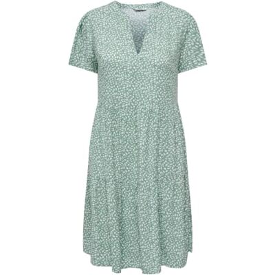 ONLY Women's Onlzally Life S/S Thea Dress Noos Ptm, Chinois grön/ap: vita blad, XS ONLY Women's Onlzally Life S/S Thea Dress Noos Ptm, Chinois grön/ap: vita blad, XS