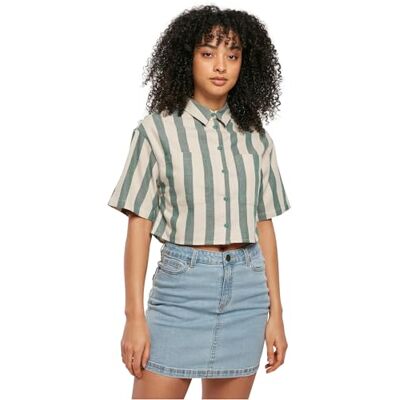 Urban Classics Dam kort oversize randig skjorta, grön lancer/softseagrass, 5XL, Grön lancer/mjuk havsgräs, 5XL Urban Classics Dam kort oversize randig skjorta, grön lancer/softseagrass, 5XL, Grön lancer/mjuk havsgräs, 5XL
