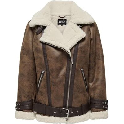 ONLY Onlolympia Faux Bonded Biker Cc OTW bikerjacka för kvinnor, Choklad chip/detalj: månstrån, M ONLY Onlolympia Faux Bonded Biker Cc OTW bikerjacka för kvinnor, Choklad chip/detalj: månstrån, M