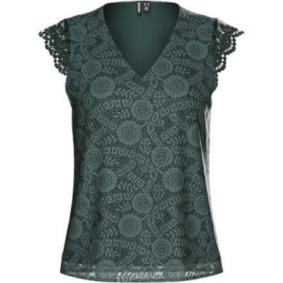 PIECES Pcolline Sl Lace V-hals topp WVN Noos, Mörkaste granen, M PIECES Pcolline Sl Lace V-hals topp WVN Noos, Mörkaste granen, M