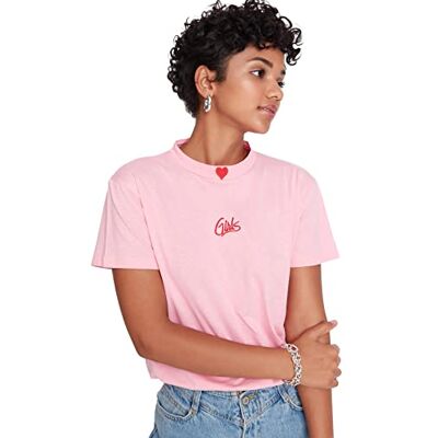 Trendyol Dam broderi brant krage basic stickad t-shirt, Pulverrosa, S Trendyol Dam broderi brant krage basic stickad t-shirt, Pulverrosa, S