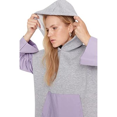 Trendyol Dam avslappnad basic huva stickad tröja, Grått, XL Trendyol Dam avslappnad basic huva stickad tröja, Grått, XL