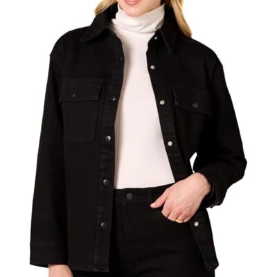 Amazon Essentials (Demi's Pick) Dam överdimensionerad passform tungvikt denim skjorta jacka, Svart, XL Amazon Essentials (Demi's Pick) Dam överdimensionerad passform tungvikt denim skjorta jacka, Svart, XL