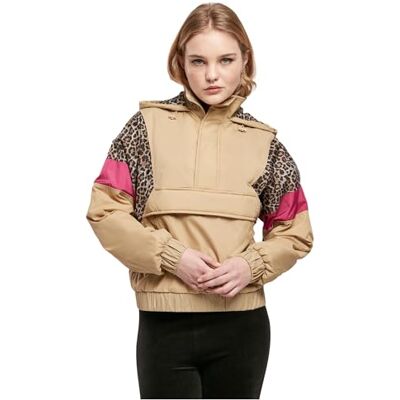 Urban Classics Damjacka Leo Pull Over-jacka med djurtryck, dragkedja och magficka, storlek XS till 5XL, unionbeige/darkleo/w., S Urban Classics Damjacka Leo Pull Over-jacka med djurtryck, dragkedja och magficka, storlek XS till 5XL, unionbeige/darkleo/w., S