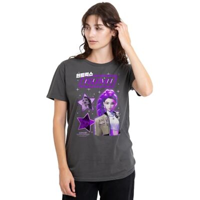 KPop Demon Hunters dam Huntrix Rumi Popstar dam t-shirt, svart t-shirt, Träkol, XXL KPop Demon Hunters dam Huntrix Rumi Popstar dam t-shirt, svart t-shirt, Träkol, XXL