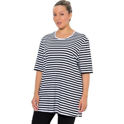 Ulla Popken damer stora storlekar plus size basic skjorta, rund hals, ränder, avslappnad Ulla Popken damer stora storlekar plus size basic skjorta, rund hals, ränder, avslappnad