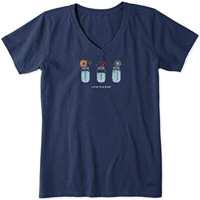 Life Is Good Kvinnor Crusher Vee T-shirt Blommiga burkar Kvinnor Kross Vee: Blommor Darkest Blue XS Life Is Good Kvinnor Crusher Vee T-shirt Blommiga burkar Kvinnor Kross Vee: Blommor Darkest Blue XS