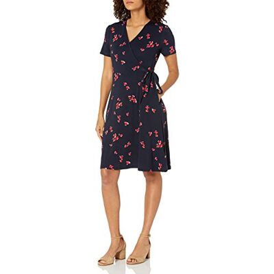 Amazon Essentials kortärmad damklänning, fuskomslagsklänning, marinröda blommor, XX-Large Amazon Essentials kortärmad damklänning, fuskomslagsklänning, marinröda blommor, XX-Large