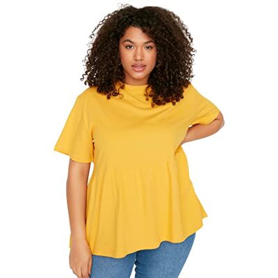 Trendyol Kvinnor plus size avslappnad bas rundhalsad stickad plusstorlek t-shirt, Orange, 3XL Trendyol Kvinnor plus size avslappnad bas rundhalsad stickad plusstorlek t-shirt, Orange, 3XL