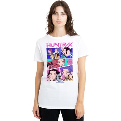 KPop Demon Hunters kvinnors Huntrix neon serietidning anime dam t-shirt, vit t-shirt, Vitt, XXL KPop Demon Hunters kvinnors Huntrix neon serietidning anime dam t-shirt, vit t-shirt, Vitt, XXL