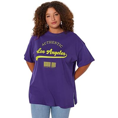 Trendyol Dam överdimensionerad bas rundhalsad stickad plusstorlek t-shirt, lila, 3XL, Lila, 3XL Trendyol Dam överdimensionerad bas rundhalsad stickad plusstorlek t-shirt, lila, 3XL, Lila, 3XL