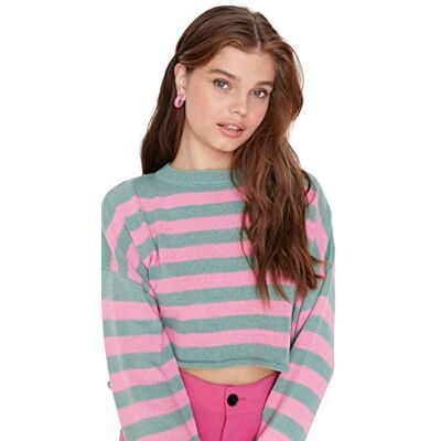 Trendyol Dam Regular Fit Basic Crew Neck Stickat Tröja Sweatshirt, gRÖN, S Trendyol Dam Regular Fit Basic Crew Neck Stickat Tröja Sweatshirt, gRÖN, S