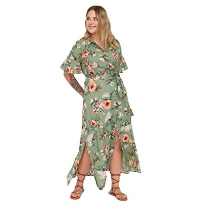 Trendyol Kvinnor plus size maxi basic smal vävd plus storlek klänning, Flerfärgad, 48/Stor Trendyol Kvinnor plus size maxi basic smal vävd plus storlek klänning, Flerfärgad, 48/Stor