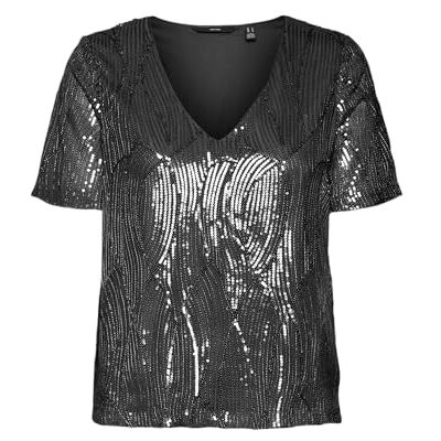 VERO MODA VMELLEN SS V-hals TOP JRS, svart, S VERO MODA VMELLEN SS V-hals TOP JRS, svart, S