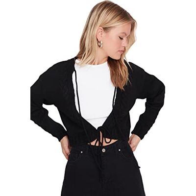Trendyol Dam Regular Fit Basic Crew Neck Stickat Cardigan Tröja, Svart, S Trendyol Dam Regular Fit Basic Crew Neck Stickat Cardigan Tröja, Svart, S