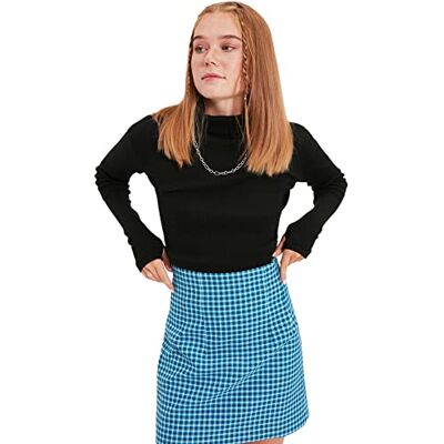 Trendyol Kvinnors svart turtleneck finger detailed flygillate stickad blus, XS Trendyol Kvinnors svart turtleneck finger detailed flygillate stickad blus, XS