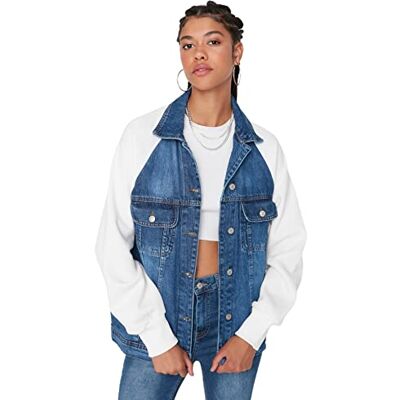 Trendyol Dam arms stickad denimjacka, blå, blå, XS Trendyol Dam arms stickad denimjacka, blå, blå, XS