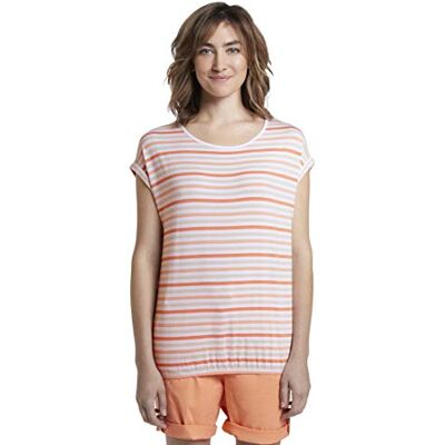 TOM TAILOR Damer Mönstrad T-shirt med elastisk linning 1017095, 23990 Melon Beige Stripe Vertical, XS TOM TAILOR Damer Mönstrad T-shirt med elastisk linning 1017095, 23990 Melon Beige Stripe Vertical, XS