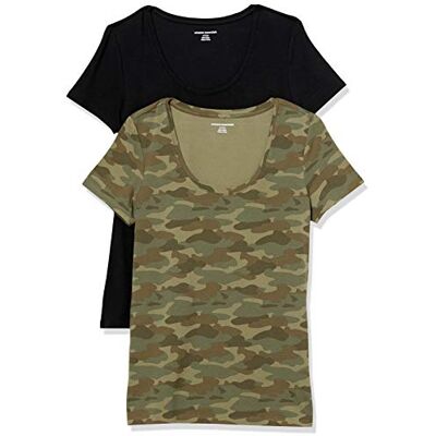 Amazon Essentials dam klassisk passform kortärmad rund hals t-shirt (finns i plusstorlek), paket med 2, svart/grön camo, XX-Large Amazon Essentials dam klassisk passform kortärmad rund hals t-shirt (finns i plusstorlek), paket med 2, svart/grön camo, XX-Large