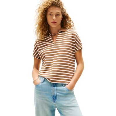 Tommy Hilfiger dam S/S Polo, Brun (Hickory/Ecru Stp), M Tommy Hilfiger dam S/S Polo, Brun (Hickory/Ecru Stp), M