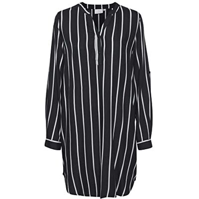 KAFFE damtröja tunic med Roll Up Sleeves överdimensionerade lång blus casual klänning, svart/kalkband, 38 KAFFE damtröja tunic med Roll Up Sleeves överdimensionerade lång blus casual klänning, svart/kalkband, 38