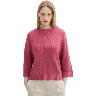 TOM TAILOR damtröja, 36341 – rosa patched ribbstickad, S TOM TAILOR damtröja, 36341 – rosa patched ribbstickad, S