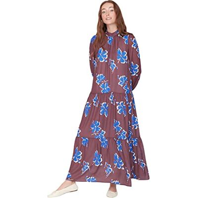 Trendyol Dam modest maxi skater avslappnad passform tyg blygsam klänning, lila, 40 Trendyol Dam modest maxi skater avslappnad passform tyg blygsam klänning, lila, 40
