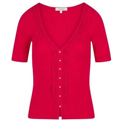 Morgan Dam kortärmad tröja med V-ringning rosa storlek XS, hallon, XS Morgan Dam kortärmad tröja med V-ringning rosa storlek XS, hallon, XS