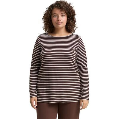 TOM TAILOR Plussize dam långärmad T-shirt, 39137 – brun offwhite terandig, 44 SE/L TOM TAILOR Plussize dam långärmad T-shirt, 39137 – brun offwhite terandig, 44 SE/L
