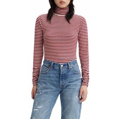 Levi's Rusched Turtleneck Top dam, Dill Stripe Syrah, S Levi's Rusched Turtleneck Top dam, Dill Stripe Syrah, S